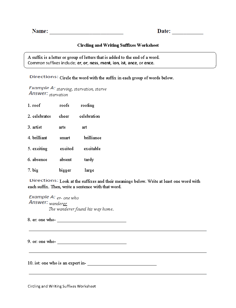 Circling and Writing Suffix Worksheet