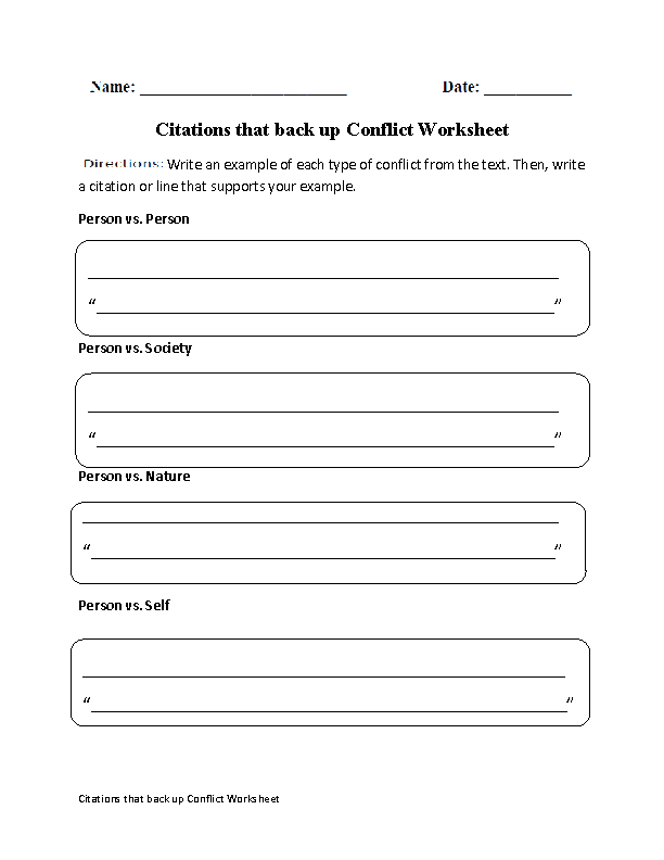 Types Of Conflict Worksheet