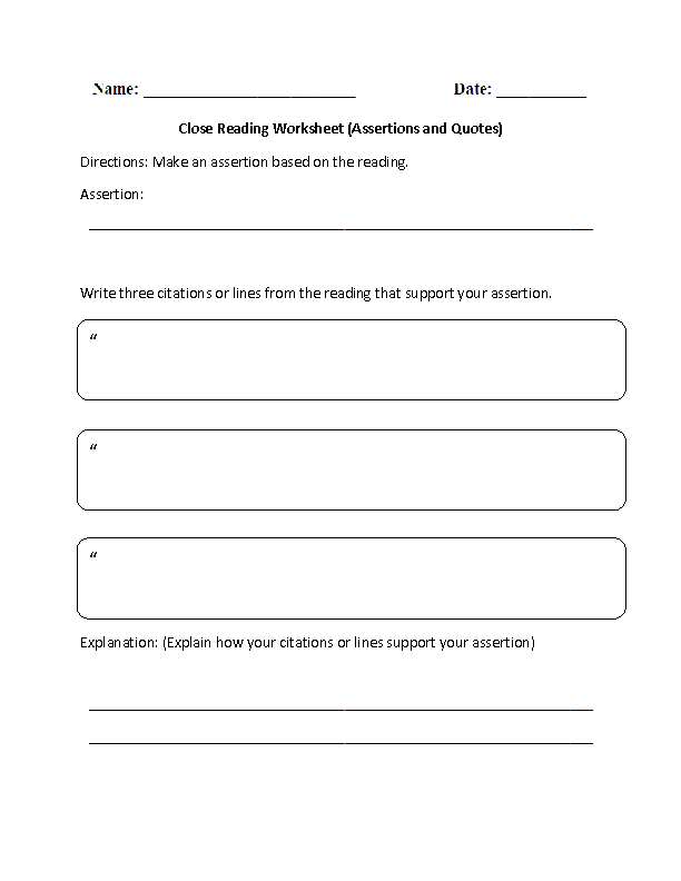 Close Reading Reading Comprehension Worksheets