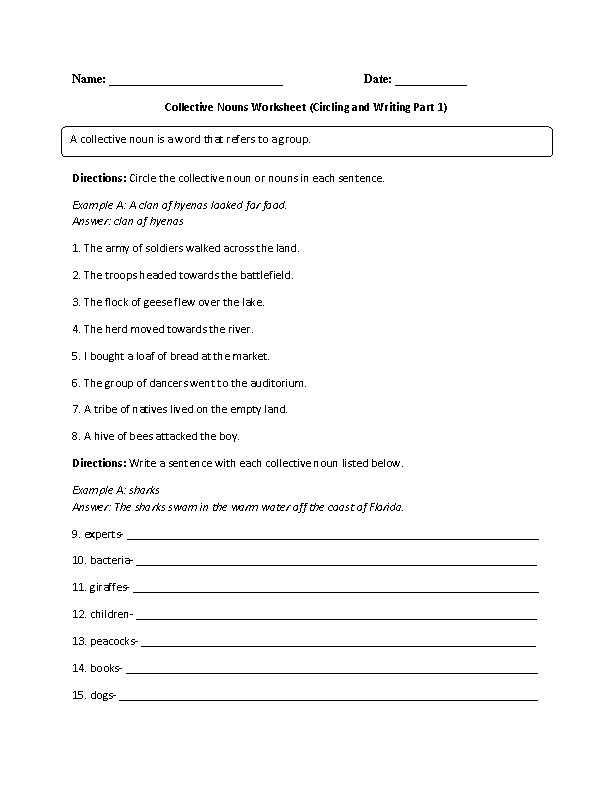 Collective Nouns Worksheets Learning Collective Nouns Worksheet