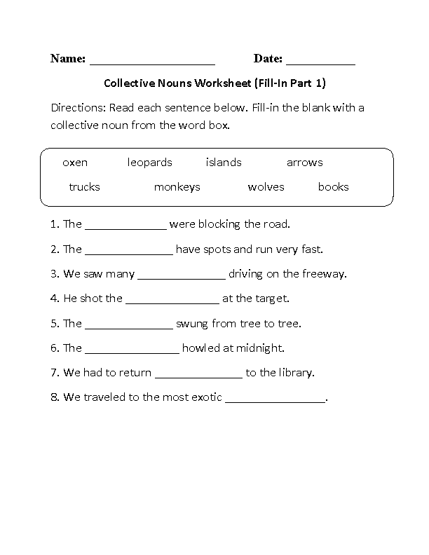 Collective Nouns Worksheet Grade 4 With Answers