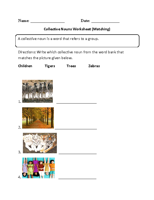 Matching Collective Nouns Worksheet