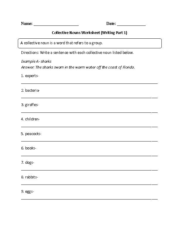 Writing with Collective Nouns Worksheet
