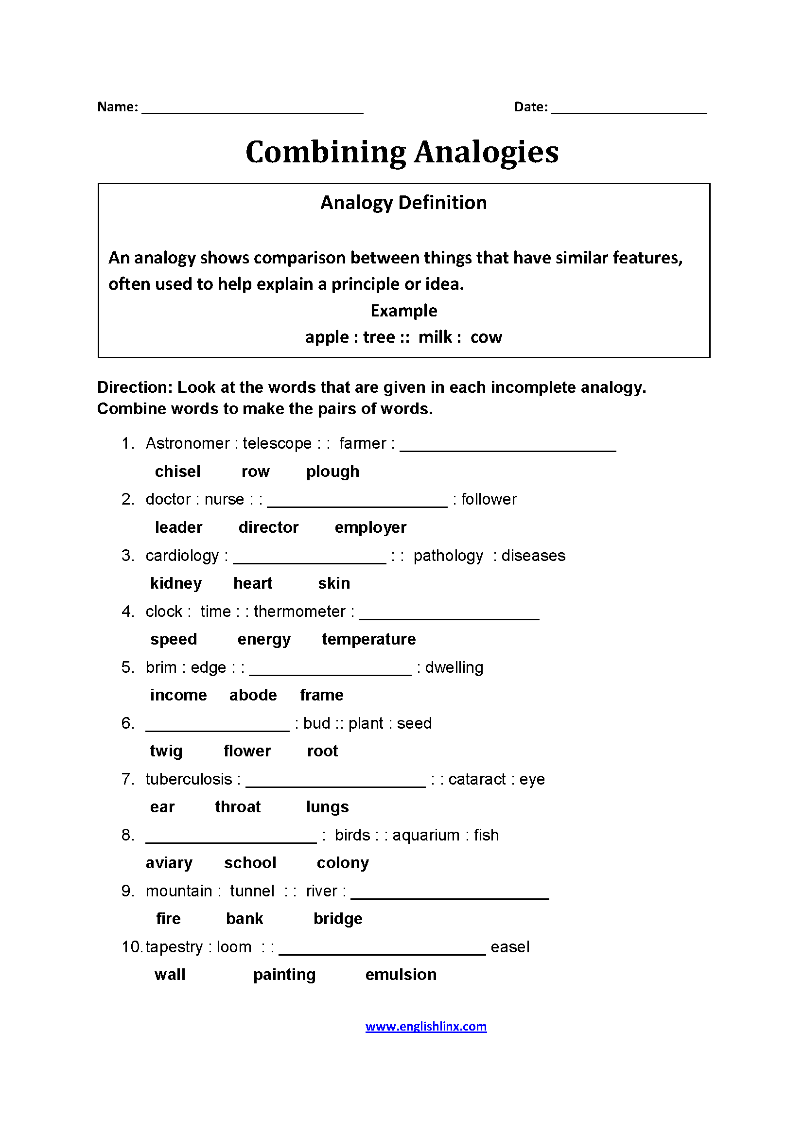 5th grade analogy worksheets
