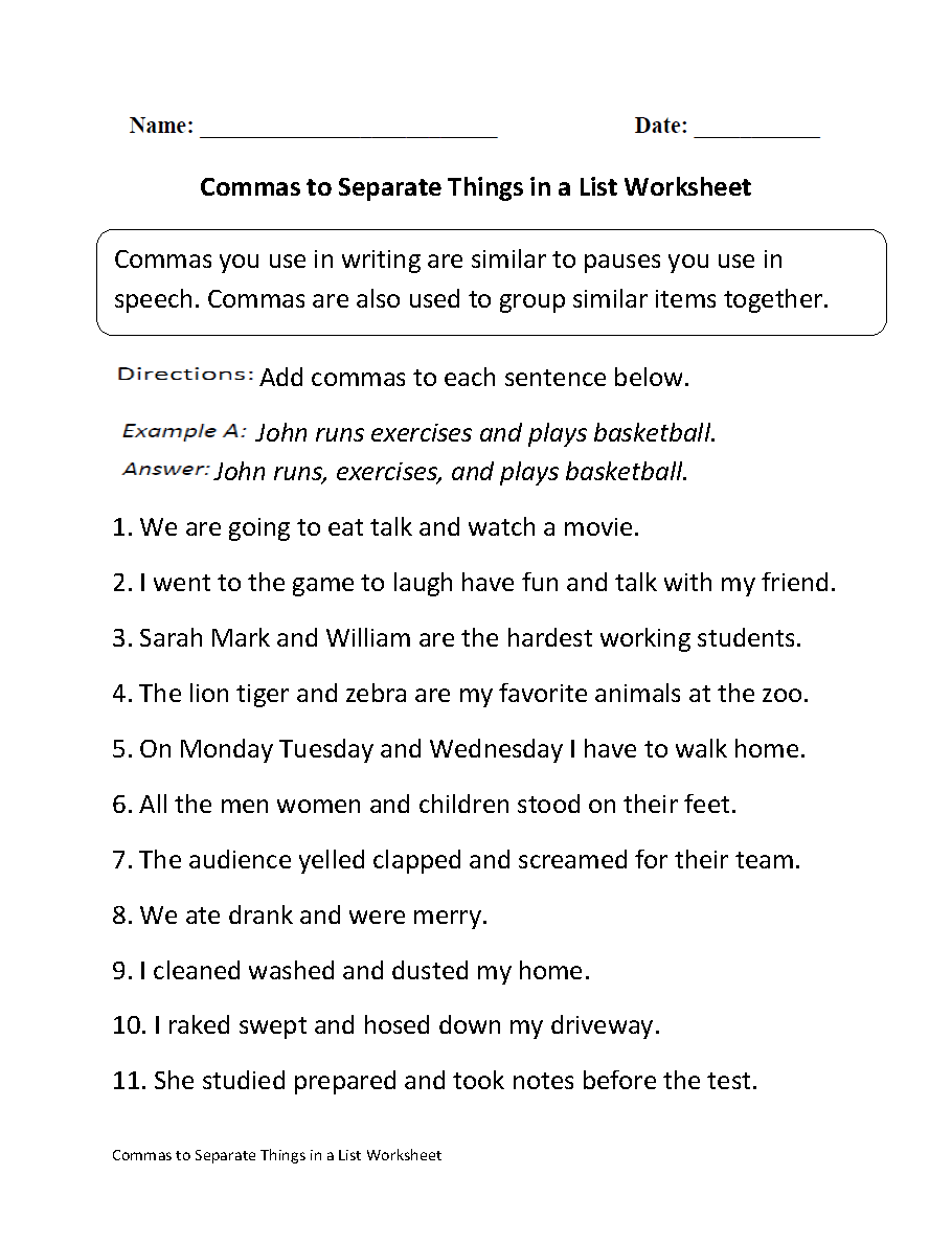 Englishlinx.com  Commas Worksheets