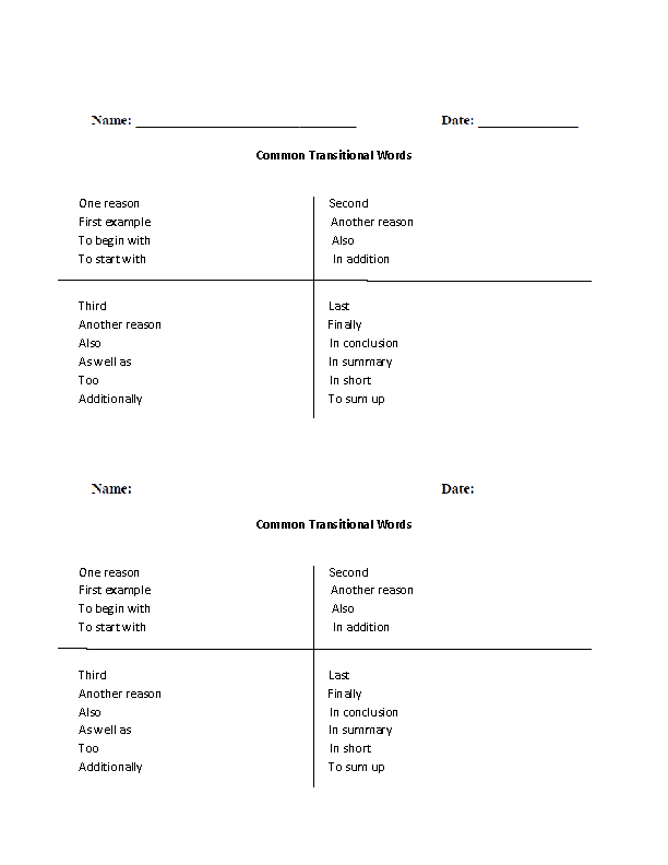 Transition words to start an essay