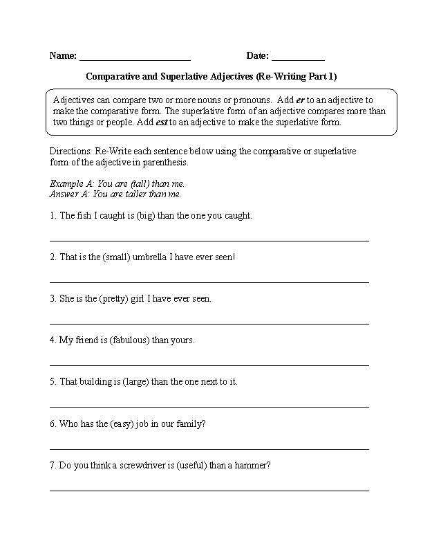 Re-Writing Comparative and Superlative Adjectives Worksheet