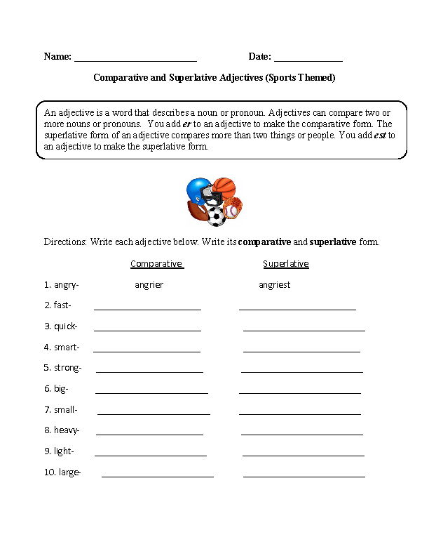 Sports Themed Comparative and Superlative Adjectives Worksheet