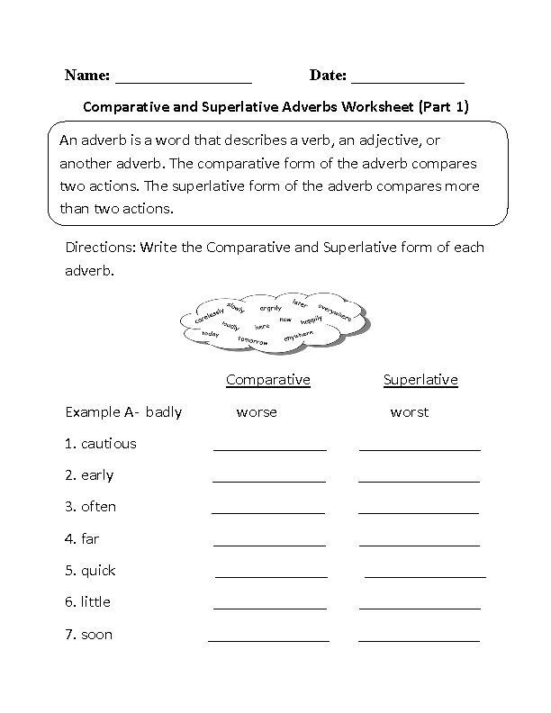 Comparative And Superlative Adverbs Worksheets Comparative And Superlative Adverbs Worksheet