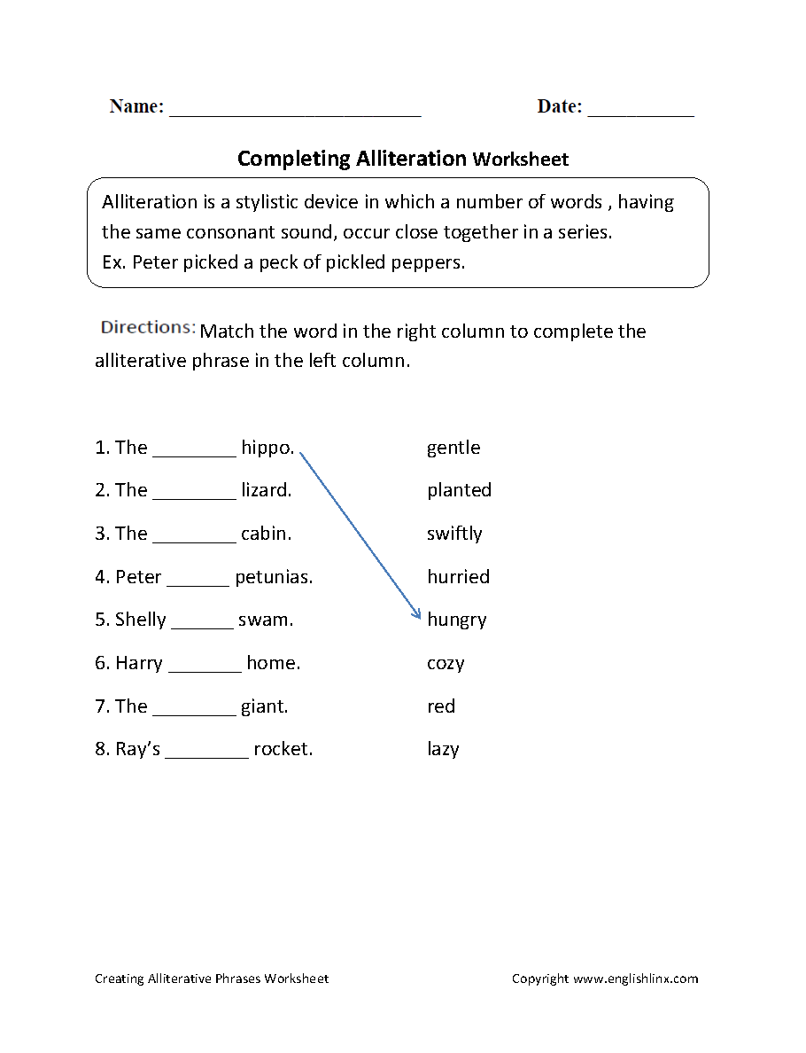Completing Alliteration Worksheet