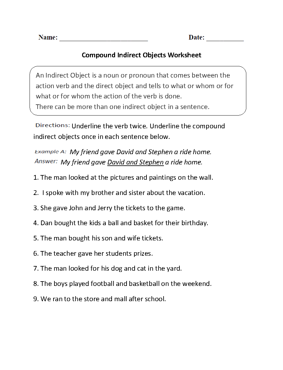 Compound Indirect Objects Worksheet