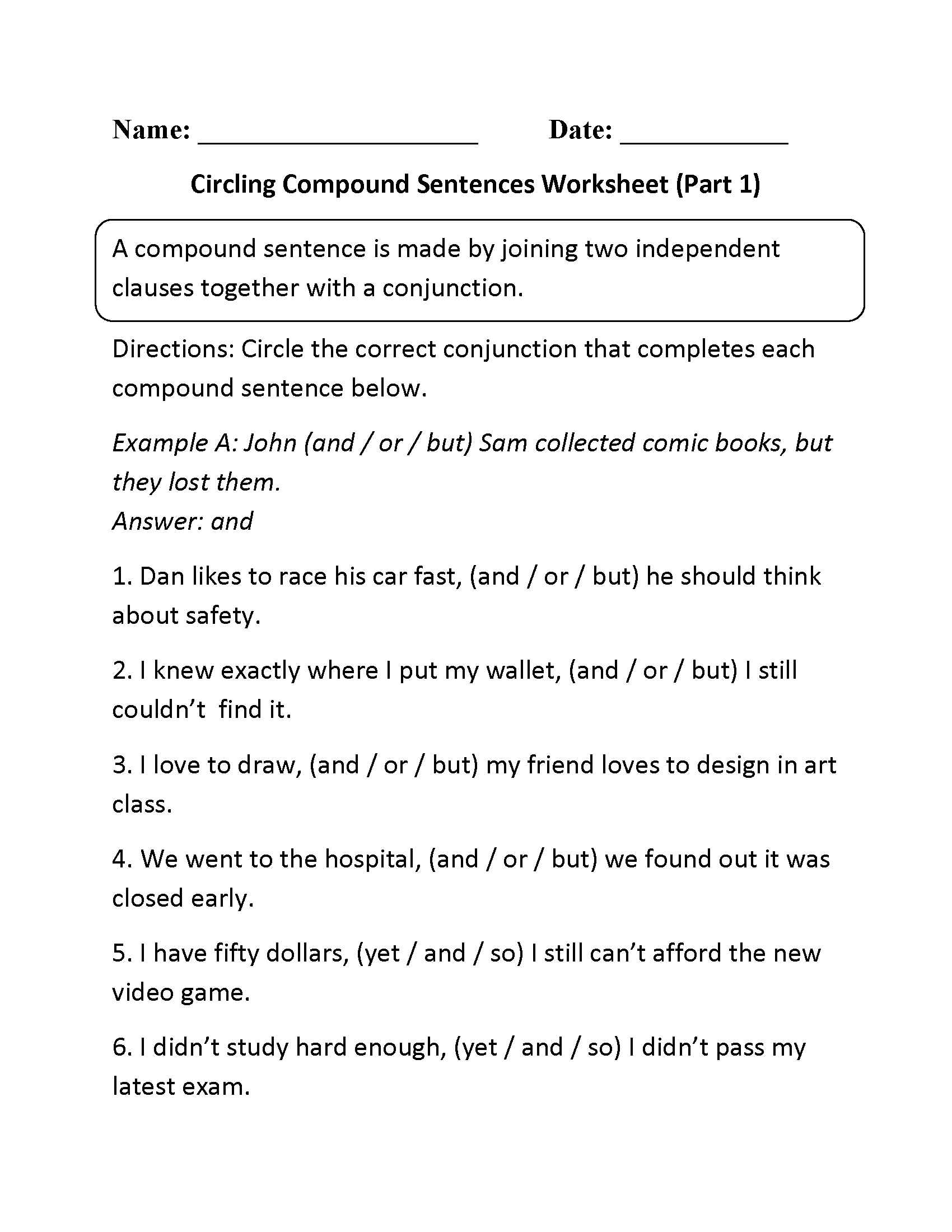 Compound Complex Sentences Worksheet | David Simchi-Levi