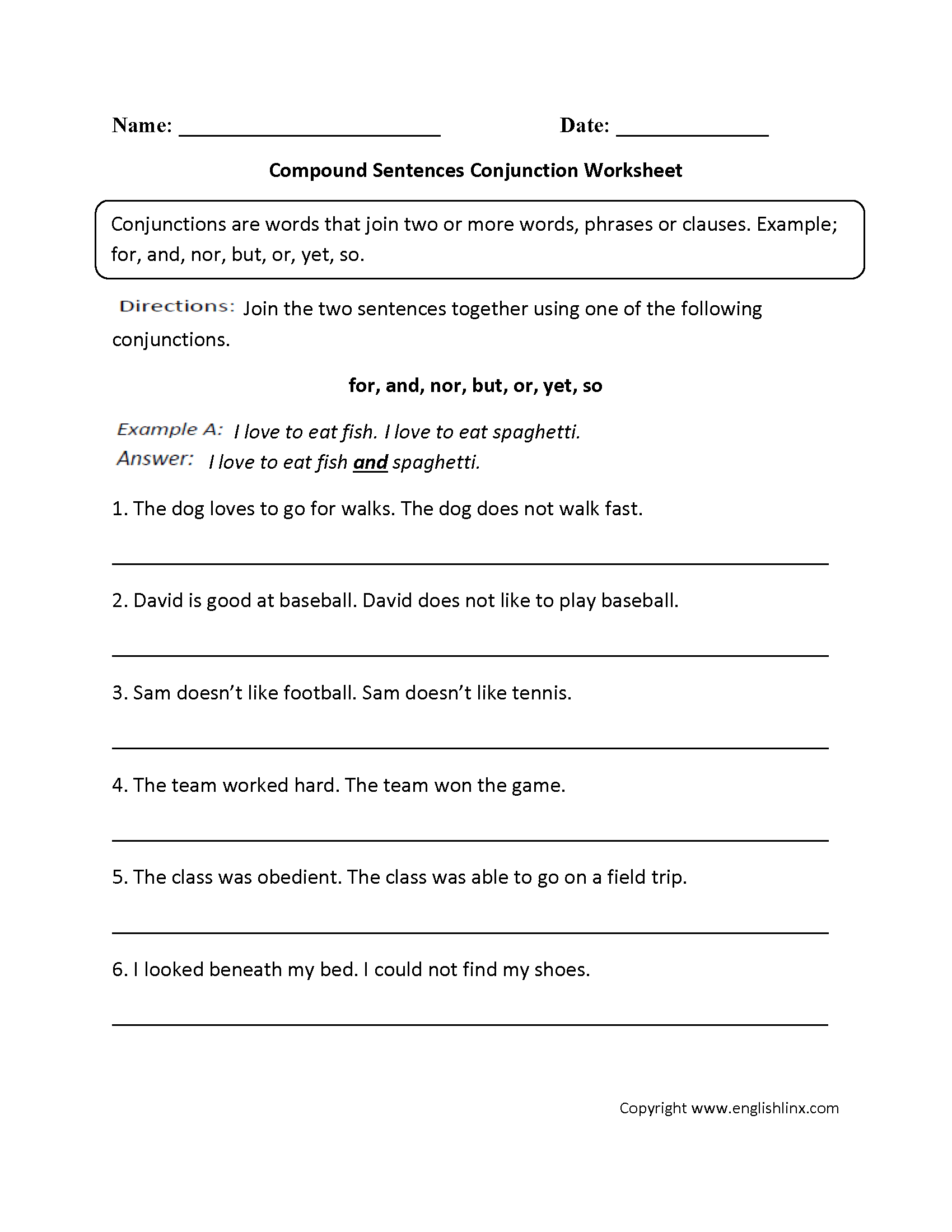 Compound Sentences Worksheet Pdf