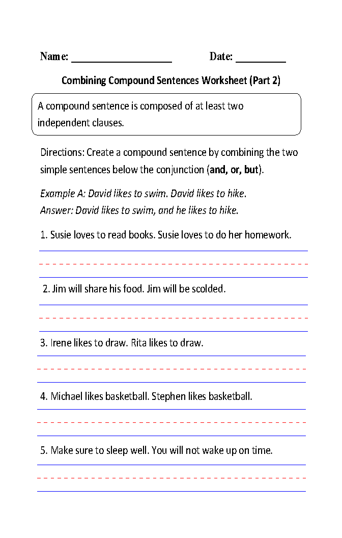 Writing Compound Sentences Worksheet Part 2