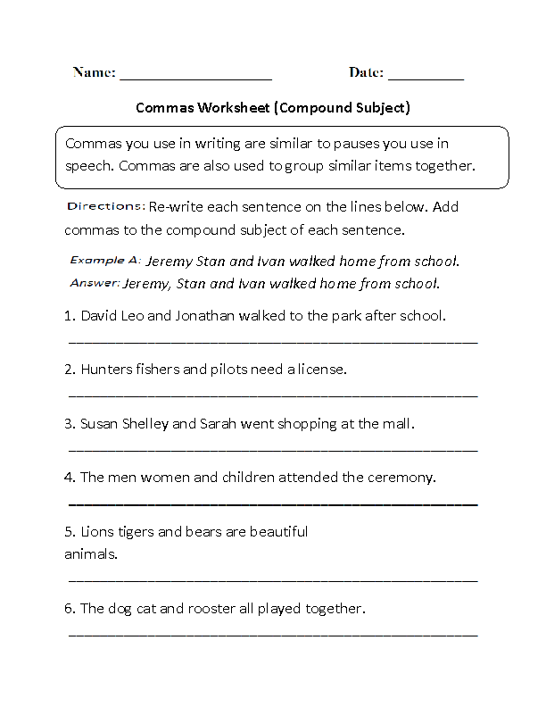 Commas And Combining Sentences Worksheets