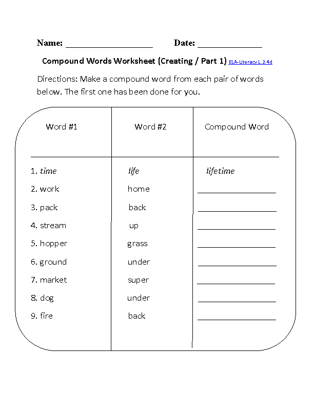 Compound Words 2 ELA-Literacy.L.2.4d Language Worksheet