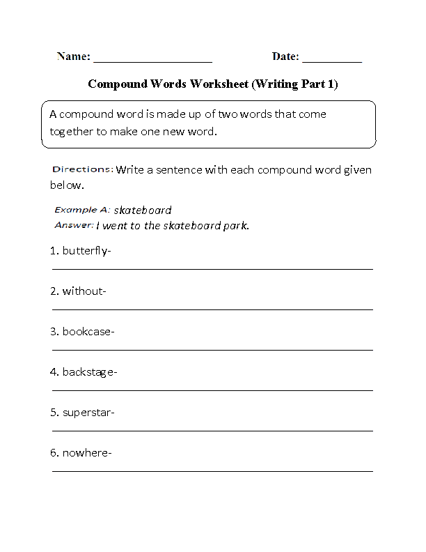 Writing With Compound Words Worksheet