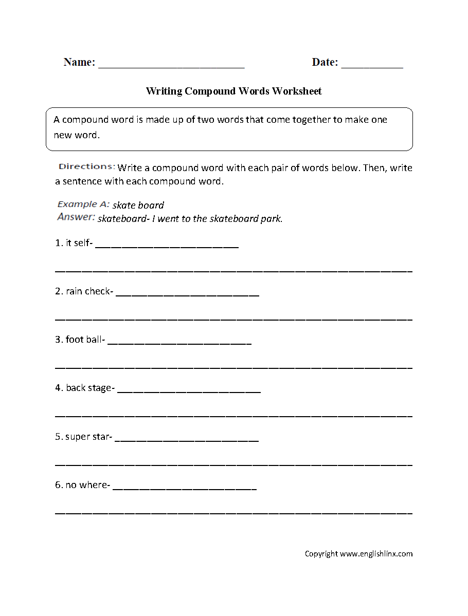 Writing Compound Words Worksheet