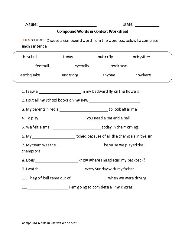 Compound Words in Context Worksheet