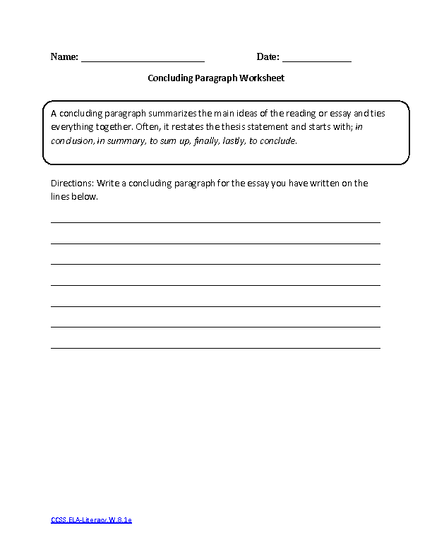 Concluding Paragraph ELA Literacy.W.8.1e Writing Worksheet