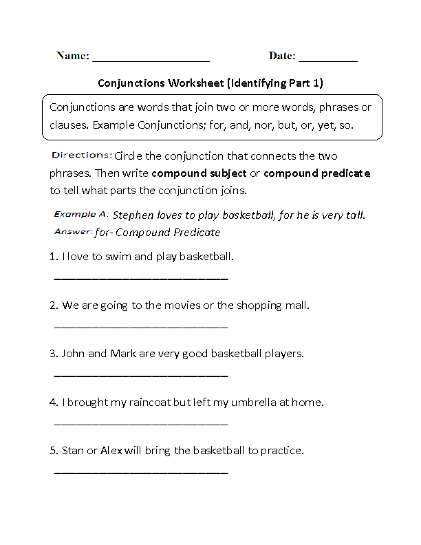 Conjunctions Worksheets 