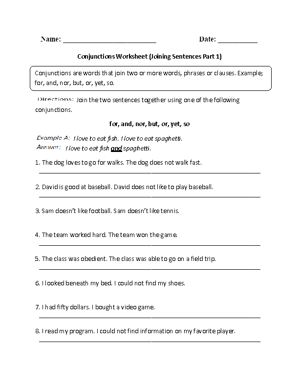 Worksheet On Joining Sentences