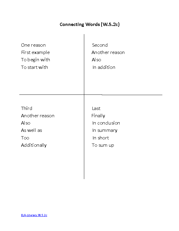 Connecting Words ELA-Literacy.W.5.2c Writing Worksheet