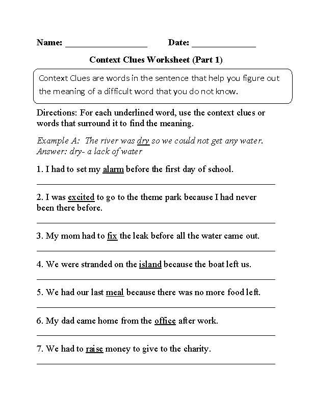 context clues definition and restatement worksheet answers