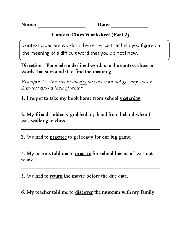 Worksheets For Context Clues