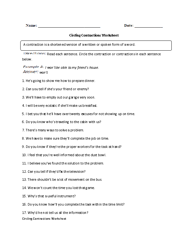 Englishlinx.com | Contractions Worksheets