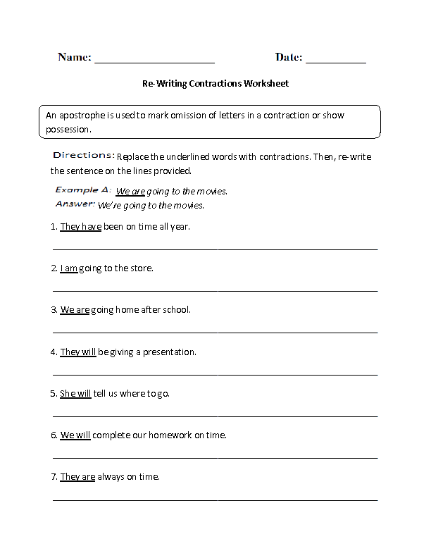 Re-Writing Contractions Worksheet