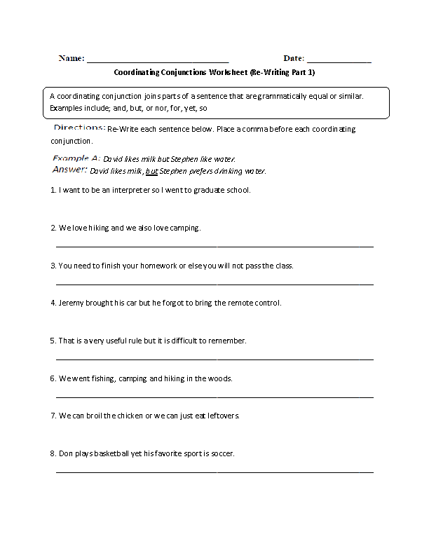 Englishlinx.com  Conjunctions Worksheets