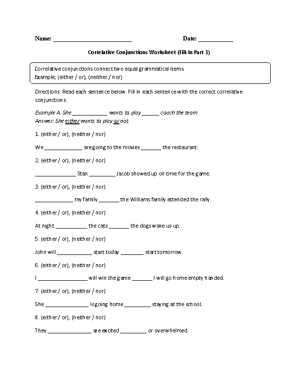 Conjunction Exercises For Class 3 With Answers - underline the