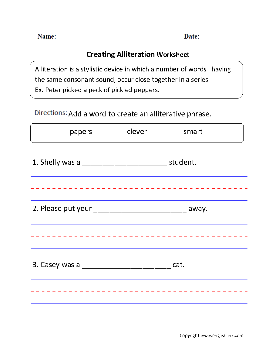 Creating Alliteration Worksheet