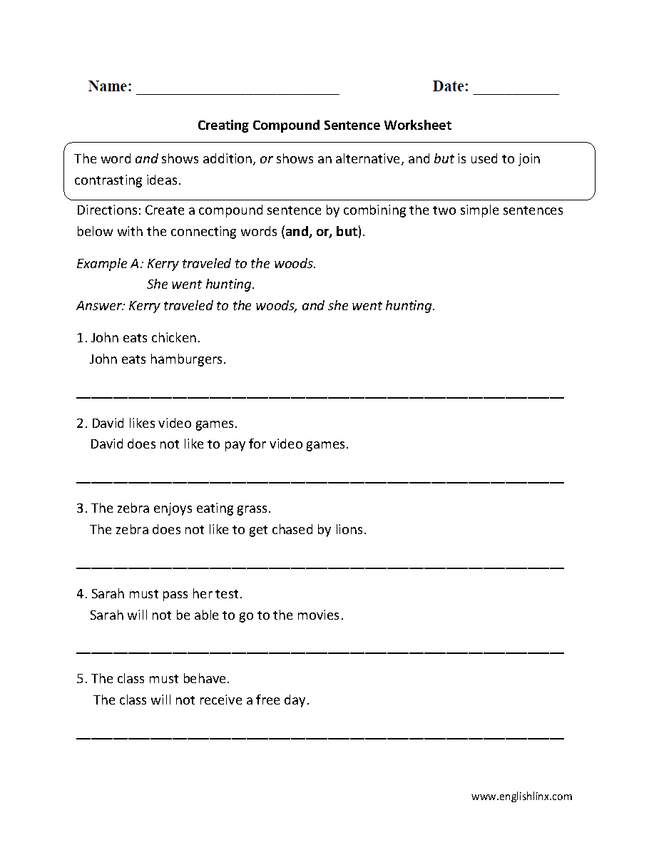 Creating Compound Sentence Worksheet