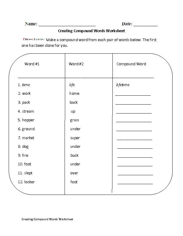 Creating Compound Words Worksheet