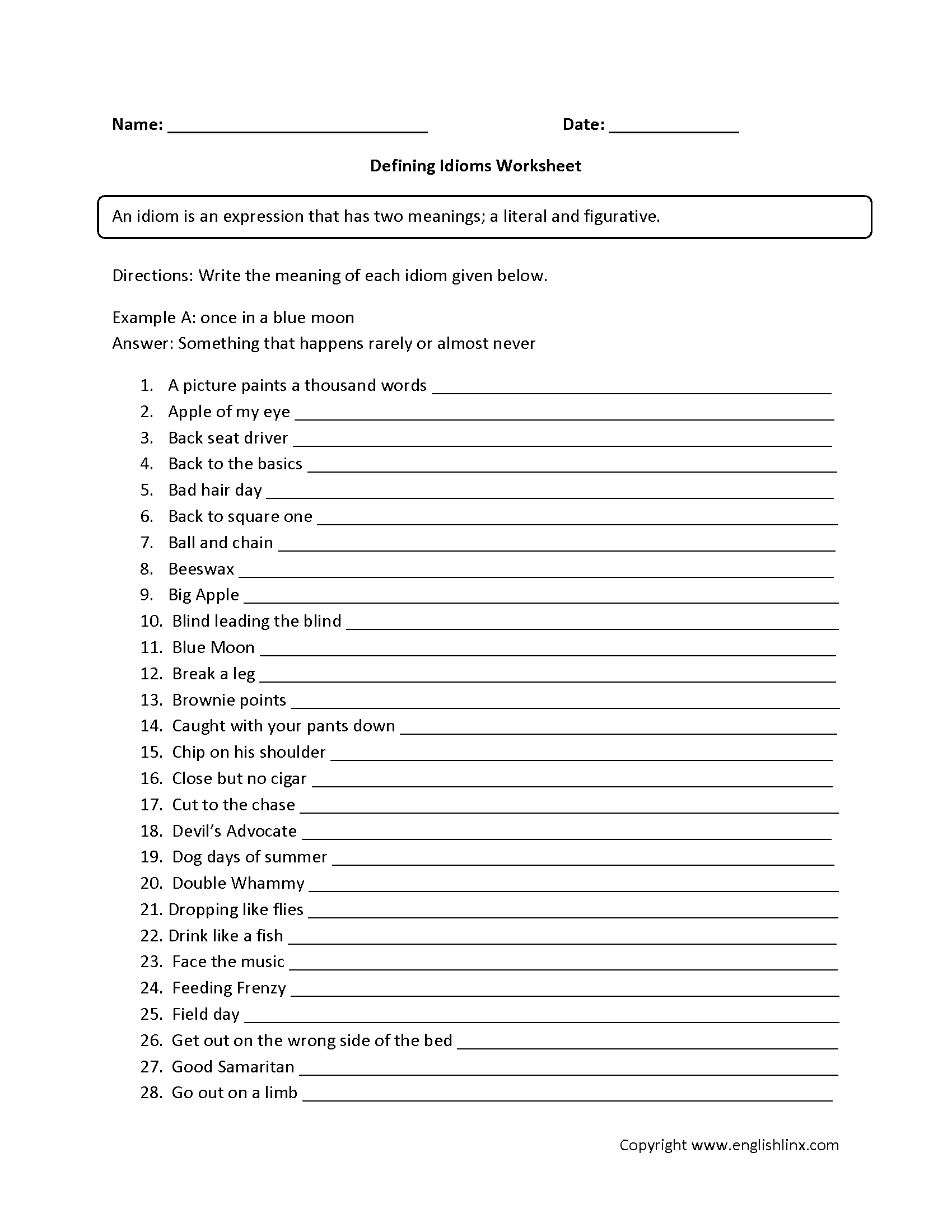 Englishlinx.com | Idioms Worksheets