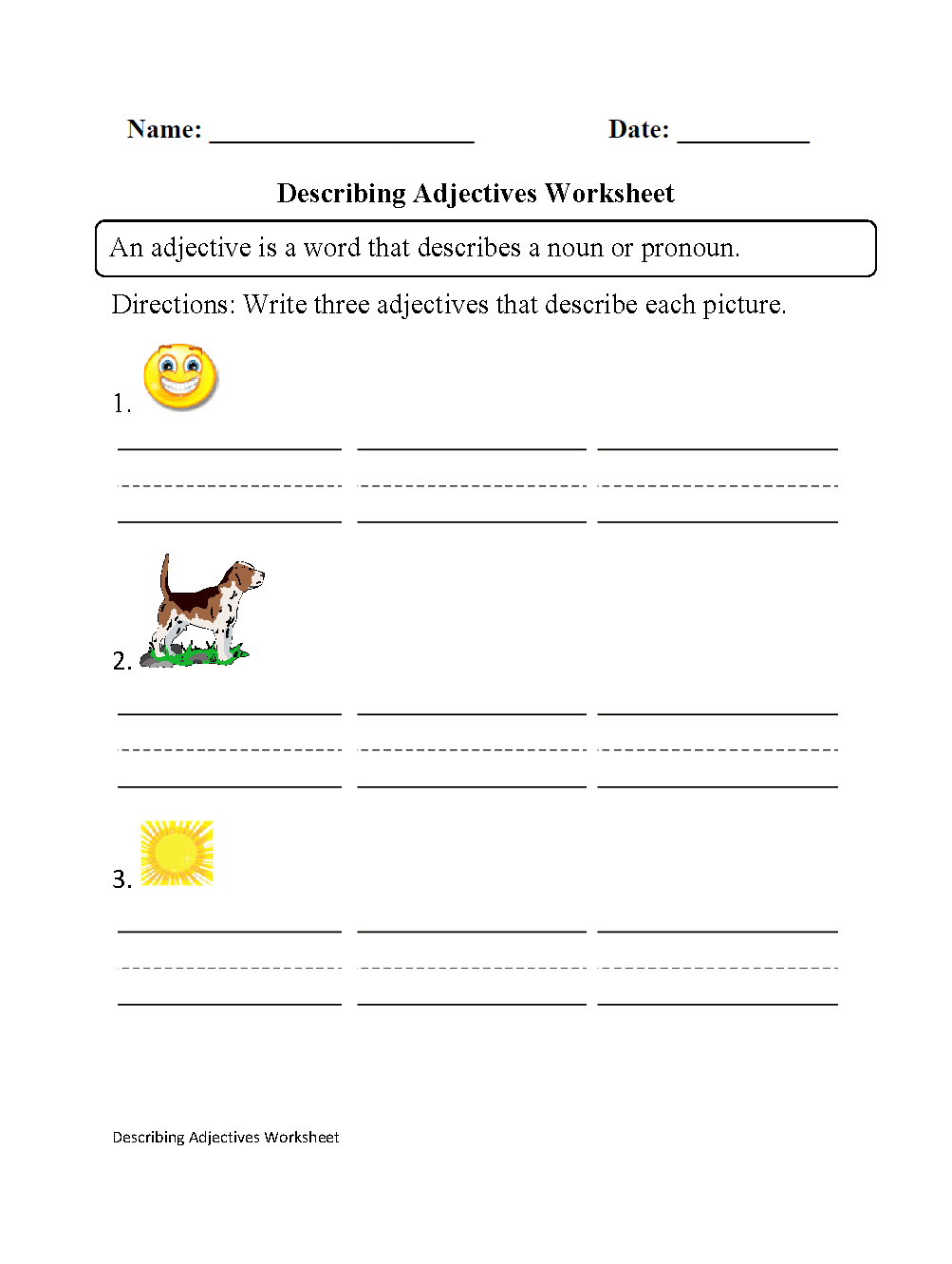 Describing Adjectives Worksheet