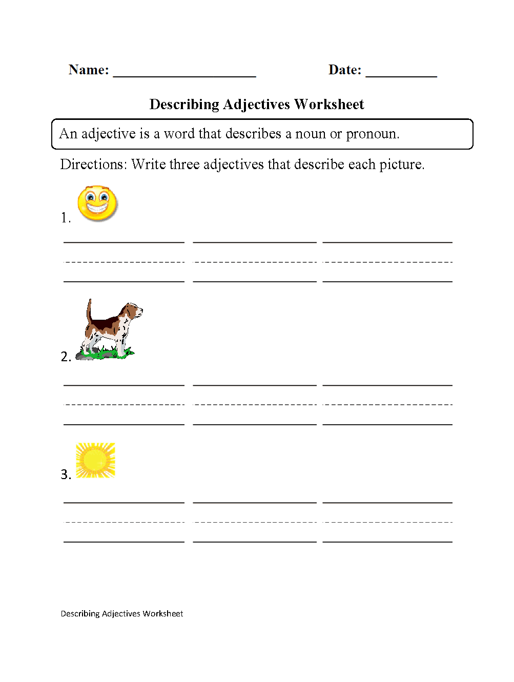 Regular Adjectives Worksheets | Describing Adjectives Worksheet