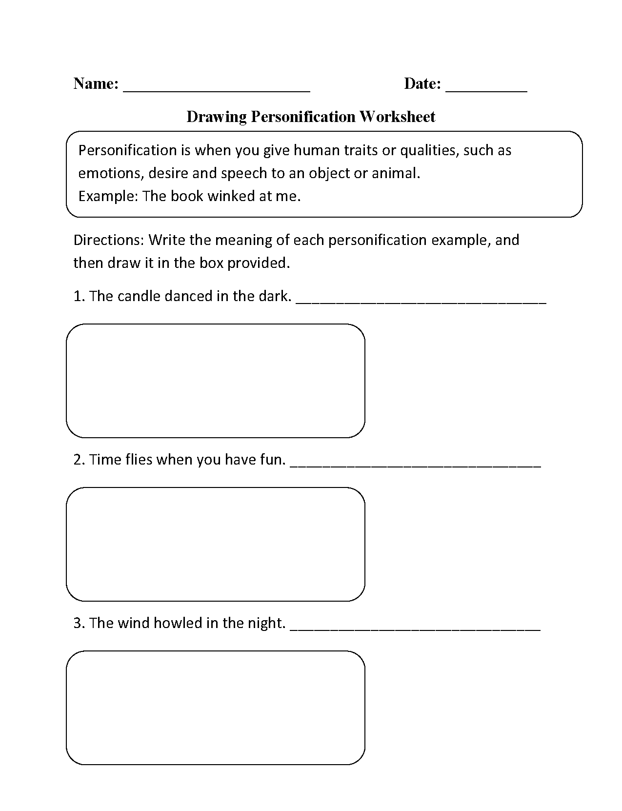 Drawing Personifcation Worksheet