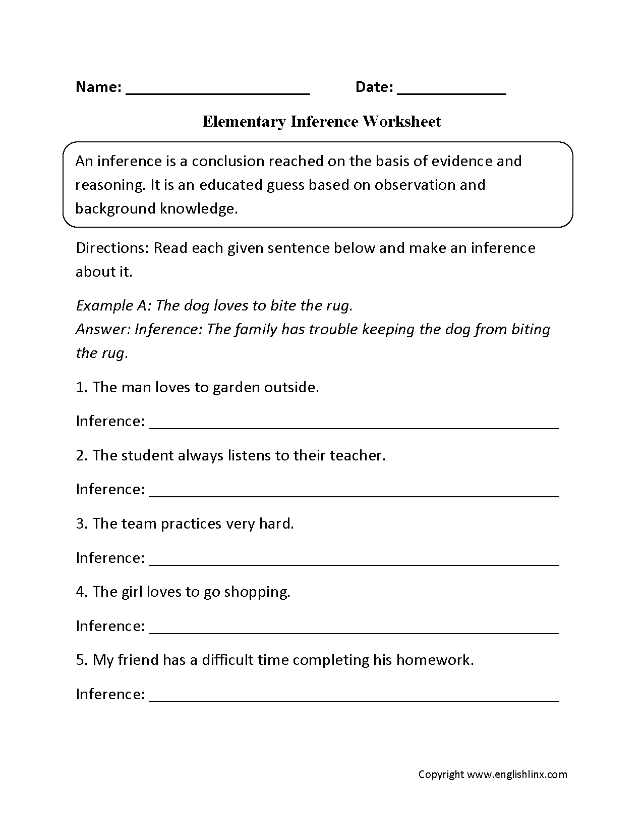 Elementary Inference Worksheets