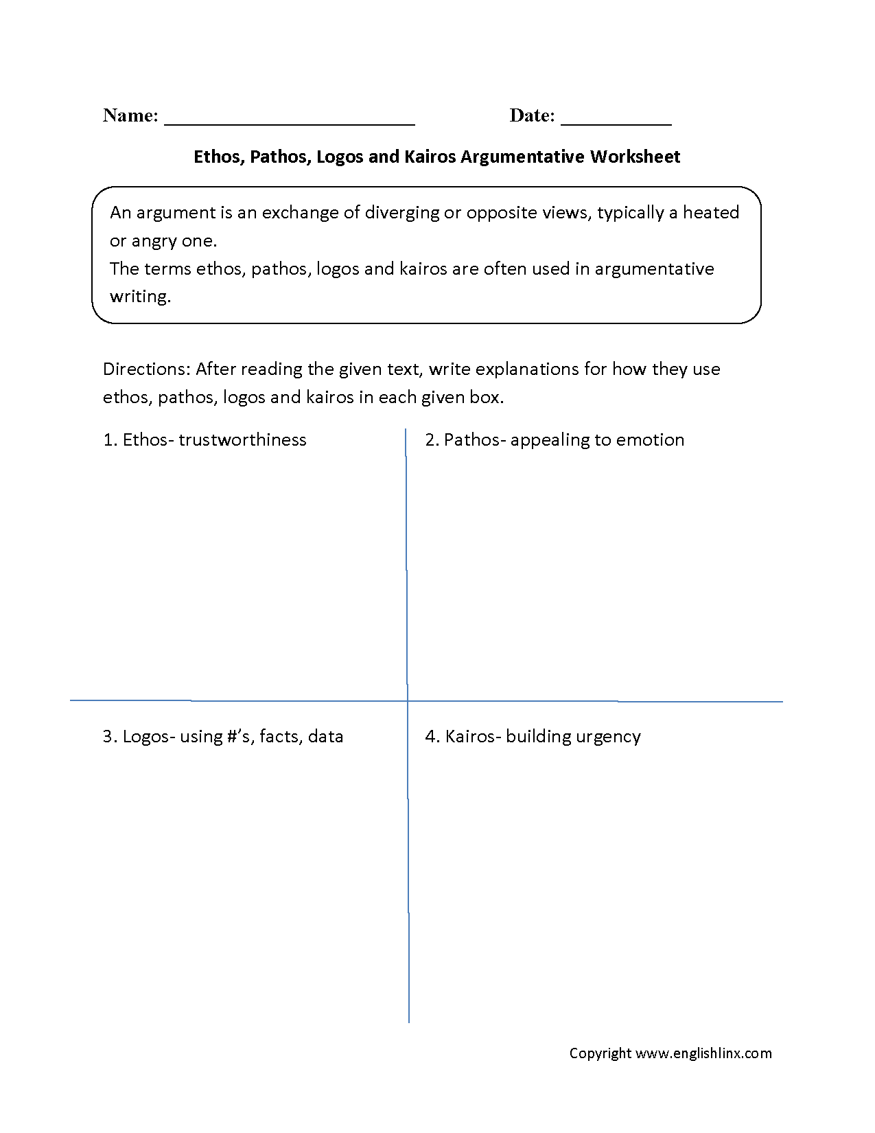 Ethos Pathos Logos Worksheet