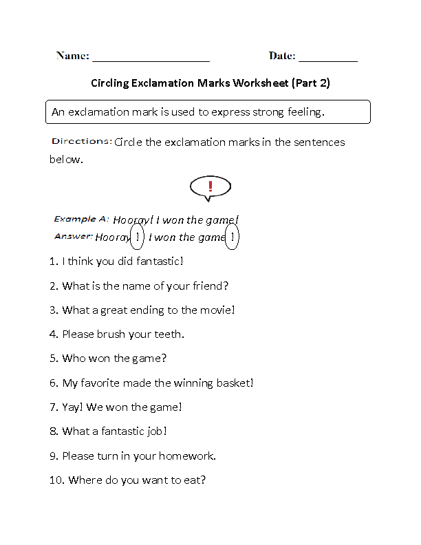 Circling Exclamation Marks Worksheet Part 1