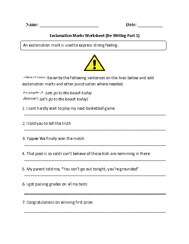 Re-Writing Exclamation Marks Worksheet