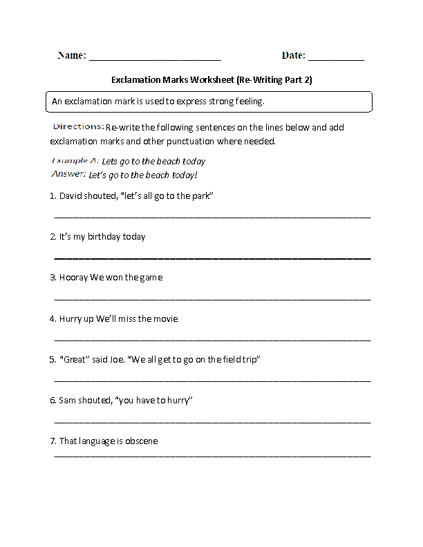 Englishlinx Exclamation Marks Worksheets