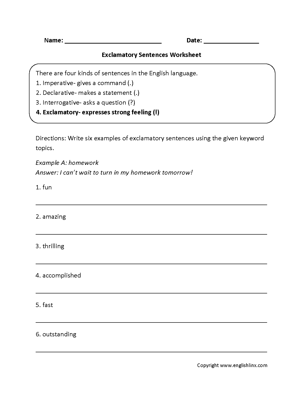 Sentences Worksheets Types Of Sentences Worksheets