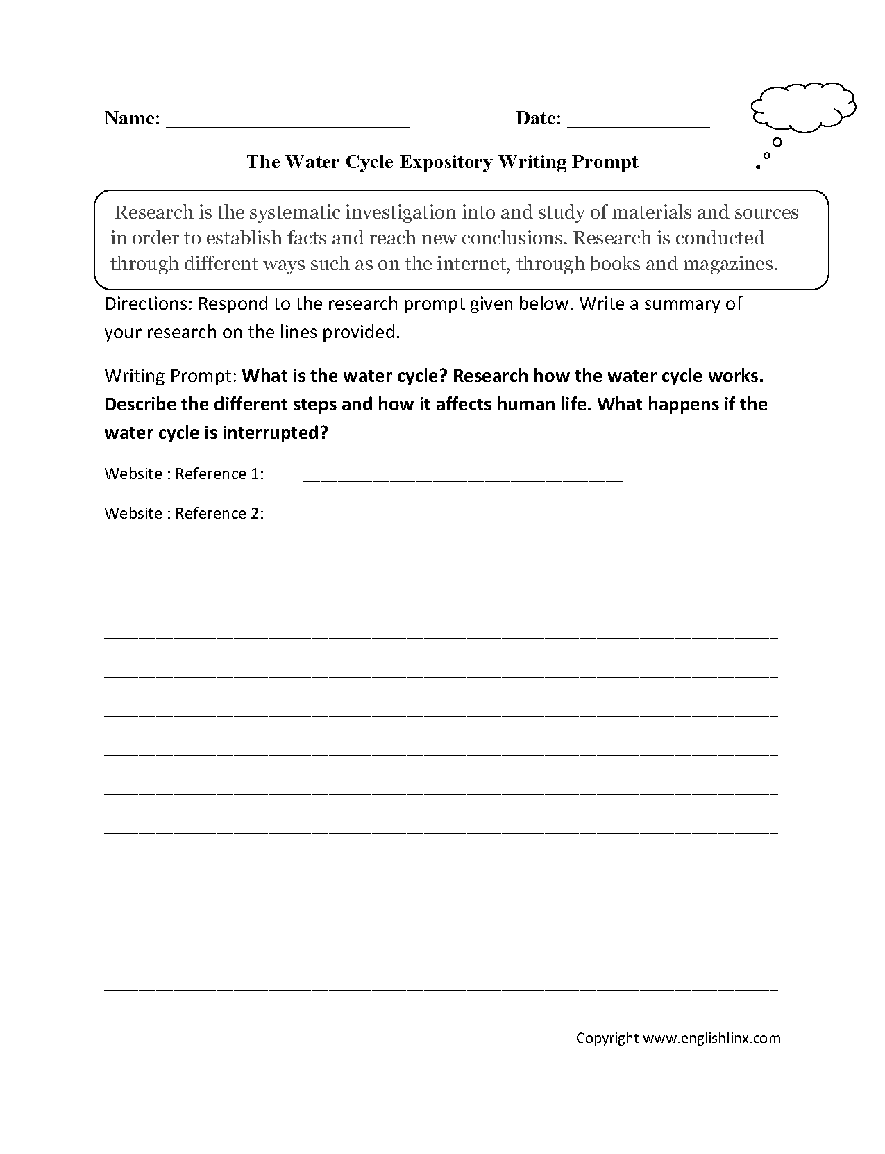 Water Expository and Research Writing Prompts Worksheets