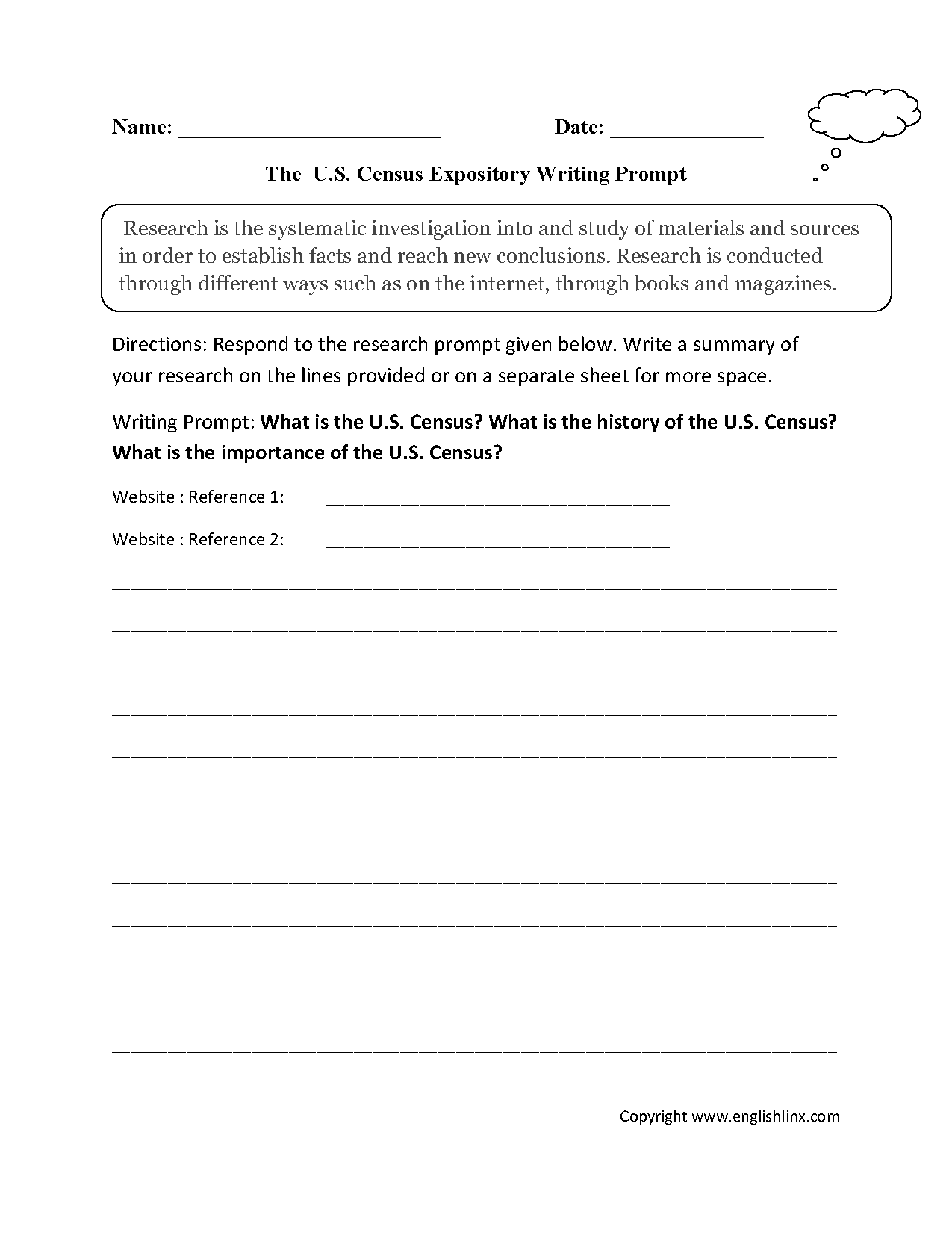 The US Census Expository and Research Writing Prompts Worksheets