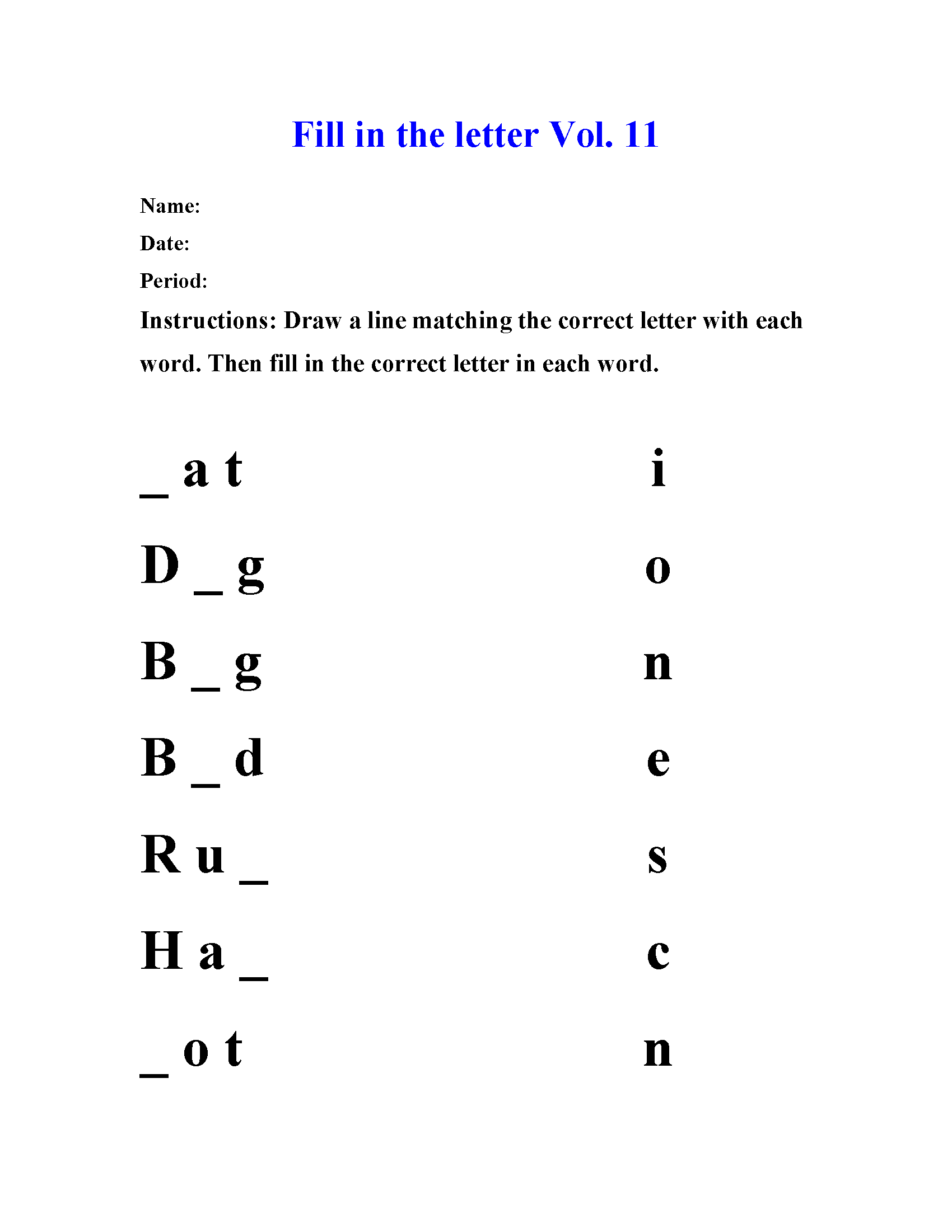 Fill in the letter Vol 11