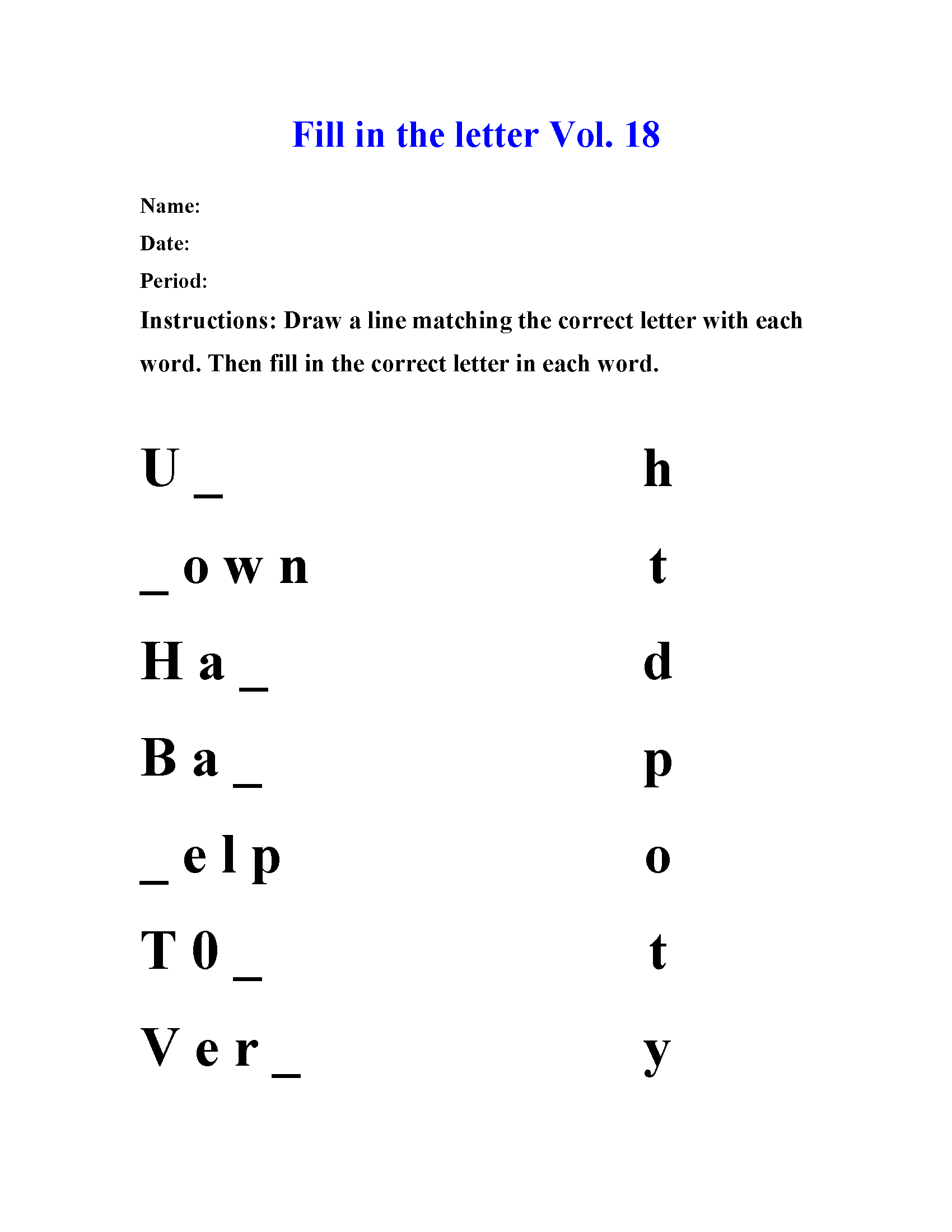Fill in the letter Vol 18